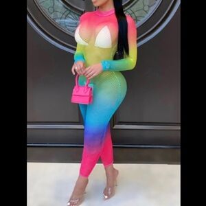Colorful Gradient Mesh Bodysuit M